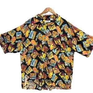 Summa Silk Men's Hawaiian Shirt Size XL Black Oranges Post Cards